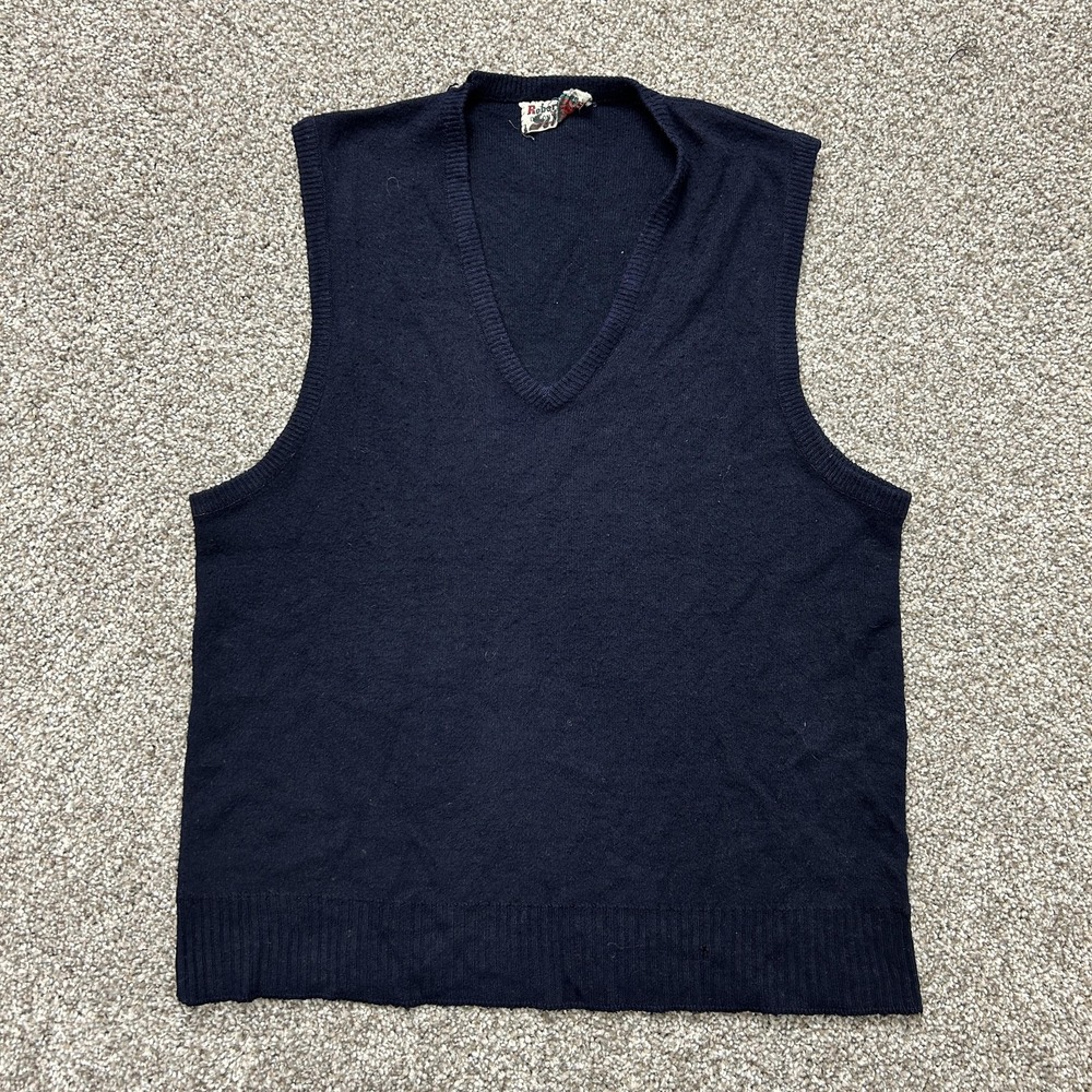 Vintage Robert Bruce Sweater Vest Mens Small Blue V Neck Knit Acrylic Pullover